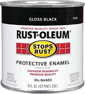 Rust-Oleum Stops Rust 7779730 Enamel Paint, Oil, Gloss, Black, 0.5 pt, Can, 50 to 90 sq-ft/qt Coverage Area