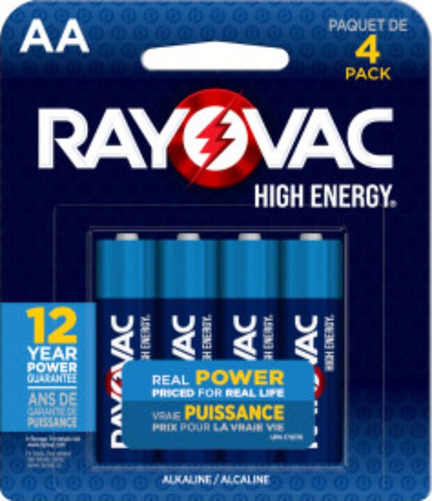 Rayovac HIGH ENERGY 815-4K Household Battery, AA Battery, Alkaline, 4/CD