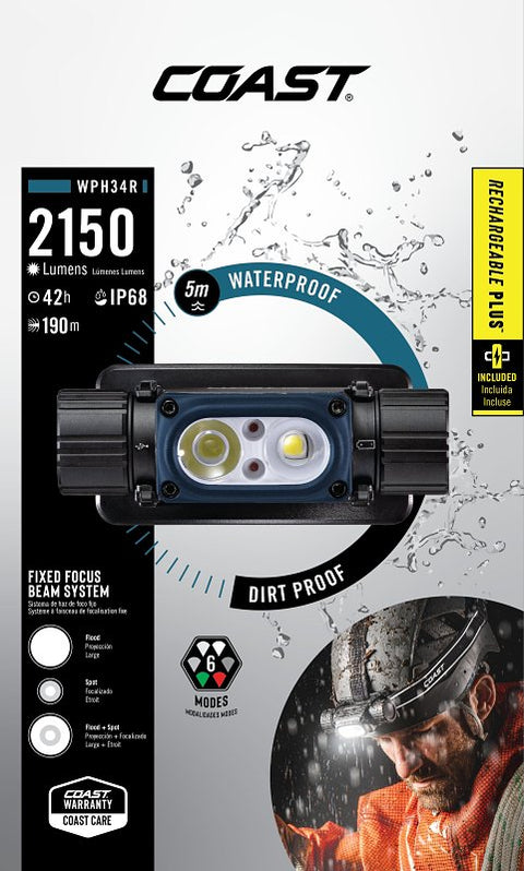 Coast 30742 Headlamp, AAA Battery, Alkaline, Lithium-Ion Battery, LED Lamp, Flood, Spot Beam, Black