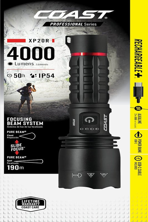 Coast 31208 Focusing Flashlight, 5000 mAh, AAA Battery, Alkaline, ZX955 ZITHION-X Battery, Flood, Spot Beam