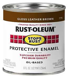 Rust-Oleum Stops Rust 7775730 Enamel Paint, Oil, Gloss, Leather Brown, 0.5 pt, Can, 50 to 90 sq-ft/qt Coverage Area