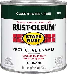 Rust-Oleum Stops Rust 7738730 Enamel Paint, Oil, Gloss, Hunter Green, 0.5 pt, Can, 50 to 90 sq-ft/qt Coverage Area