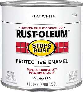 Rust-Oleum Stops Rust 7790730 Enamel Paint, Oil, Flat, White, 0.5 pt, Can, 50 to 110 sq-ft/qt Coverage Area