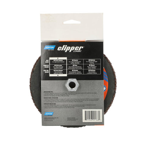Norton Clipper 70184609166 Flap Disc, 7 in Dia, 5/8-11 Arbor, 40 Grit, Coarse, Zirconia Alumina Abrasive