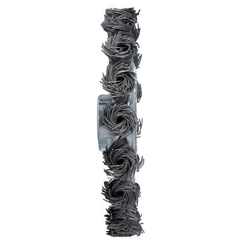 Norton 70184609154 Wire Wheel Brush, 4 in Dia, 5/8 in Arbor/Shank, Knotted Bristle, 0.02 in Dia Bristle