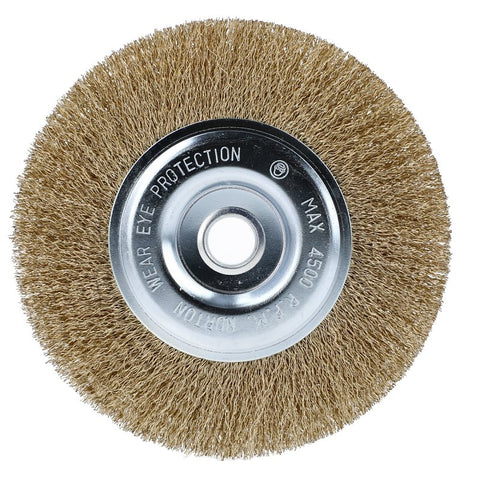 Norton 70184609161 Wire Wheel Brush, 6 in Dia, 1/2 in Arbor/Shank, Crimped Bristle, 0.012 in Dia Bristle