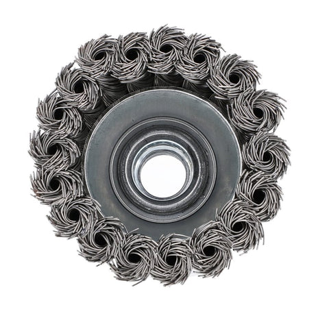 Norton 70184609150 Wire Cup Brush, 3 in Dia, 5/8 in Arbor/Shank, Knotted Bristle, 0.012 in Dia Bristle