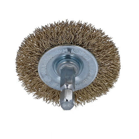 Norton 70184609160 Wire Wheel Brush, 2 in Dia, 1/4 in Arbor/Shank, Crimped Bristle, 0.012 in Dia Bristle