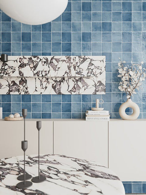 Emser Tile Antigo Series F14ANTIOC0505P Ceramic Tile, 5 in L Tile, 5 in W Tile, Pressed Edge, Square Pattern, Ocean