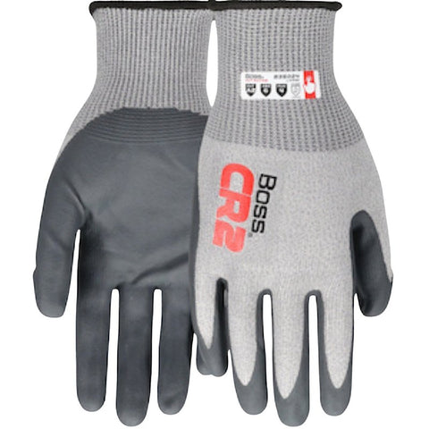Boss CR2 B35024-M Cut-Resistant Gloves, M, Elastic Knit Wrist Cuff, Nitrile Coating, Nylon, Gray