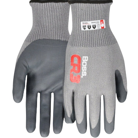 Boss CR3 B35034-XL Cut-Resistant Gloves, XL, Elastic Cuff, Nitrile Coating, Nylon, Dark Gray