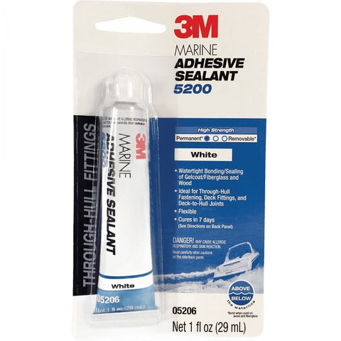 3M 5200 5206 Marine Adhesive Sealant, Paste, Solid, White, 1 oz Tube