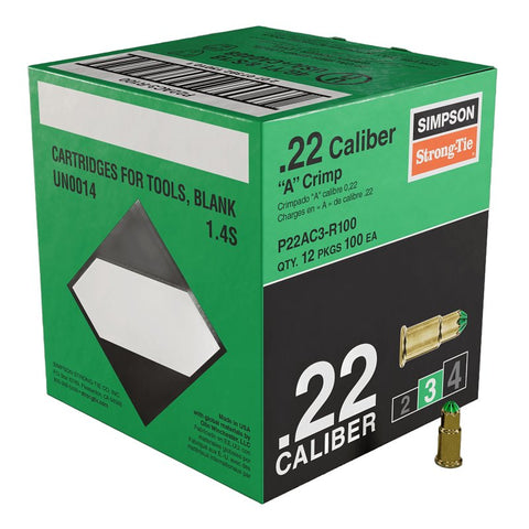 Simpson Strong-Tie P22AC3-R100 Crimp Load, 0.22 Caliber, Power Level: 3, Green Code, 1-Load