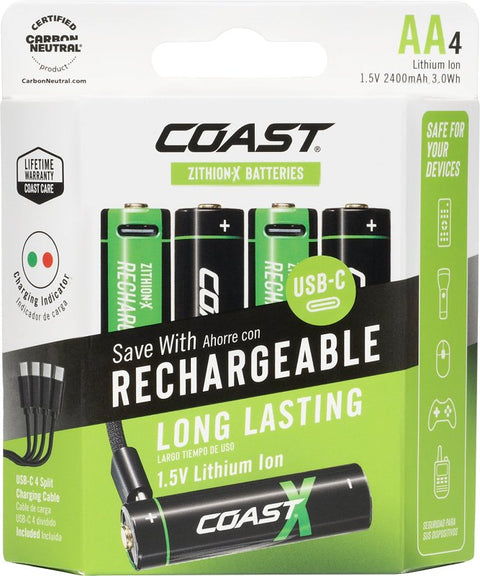 Coast ZITHION-X 31232 Battery, 1.5 V Battery, 2400 mAh, AA Battery, Lithium-Ion, Rechargeable: Yes