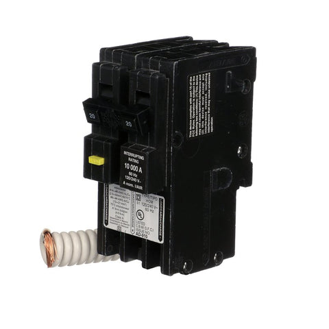 Square D Homeline HOM220GFIC Miniature Circuit Breaker, GFCI, 20 A, 2-Pole, 120/240 V, Plug-In Mounting, Pack of 3