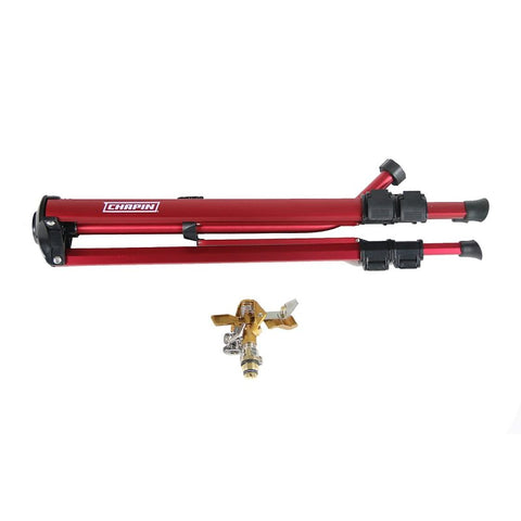 Chapin 4996 Tripod Lawn Sprinkler with Impact Sprinkler Head, 20 to 35 ft, Brass/Metal/Nitrile