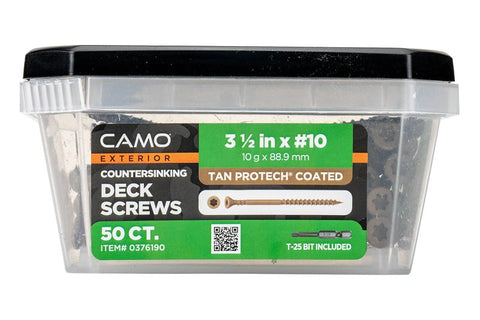 Camo 0376190 Deck Screw, #10 Thread, 3-1/2 in L, Coarse Thread, Flat Head, Star Drive, Type 17 Slash Point, Carbon Steel