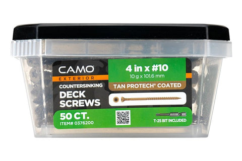 Camo 0376200 Deck Screw, #10 Thread, 4 in L, Coarse Thread, Countersink Head, Star Drive, Type 17 Slash Point, 50