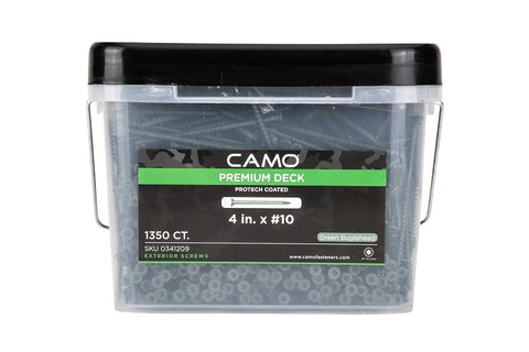 Camo 0341209 Deck Screw, #10 Thread, 4 in L, Coarse Thread, Bugle Head, Torx Drive, Type 17 Slash Point, Carbon Steel