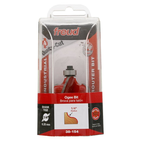 Freud 38-154 Router Bit, 1-1/2 in Dia Cutter, 5/8 in L Cutting, 2-3/16 in OAL, 1/4 in Dia Shank, 4-Cutter