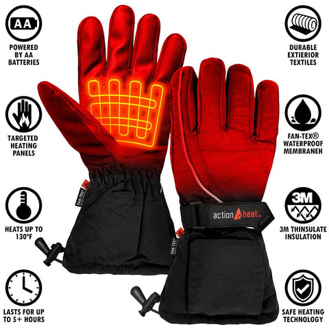 ActionHeat AH-GV-AA-01-M Battery Heated Gloves, Men's, One-Size, Elastic Cuff, Leather/Nylon/Polyester, Black, Pack of 3