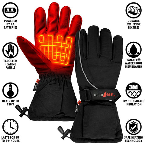 ActionHeat AH-GV-AA-01-M Battery Heated Gloves, Men's, One-Size, Elastic Cuff, Leather/Nylon/Polyester, Black, Pack of 3