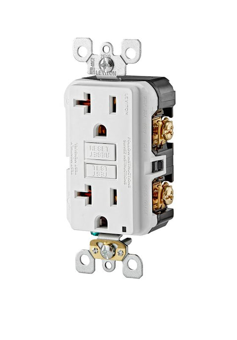 Leviton M22-GFNT2-03W Self-Test Slim Outlet, 125 V, 20 A, NEMA: NEMA 5, NEMA 5-20, Duplex, GFCI Socket, White