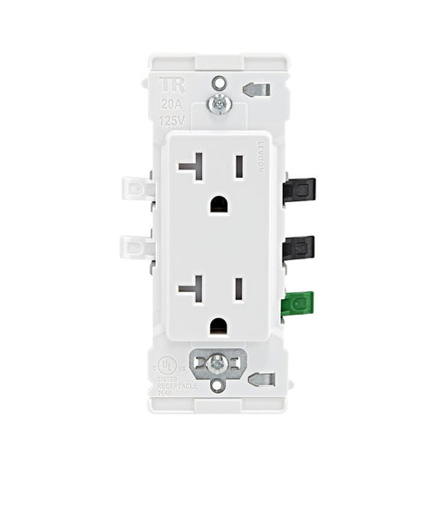 Leviton Lever Edge E5825-W Duplex Outlet, 2-Pole, 20 A, 125 V, NEMA: NEMA 5-20R, White