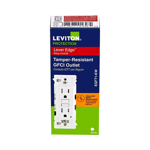 Leviton Lever Edge EGFT1-W GFCI Outlet, 125 V, 15 A, Solid Copper, Stranded Wiring, White