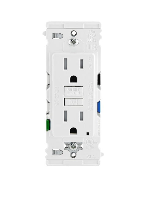 Leviton Lever Edge EGFT1-W GFCI Outlet, 125 V, 15 A, Solid Copper, Stranded Wiring, White