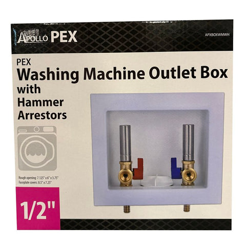 Apollo APXBOXWMWH Washing Machine Outlet Box with Water Hammer Arrestors