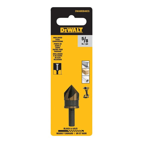 DEWALT BLACK & GOLD Series DWAMDB40CS Countersink Drill Bit, 5/8 in Dia, 5-Flute, 1/4 in Dia Shank, Round Shank