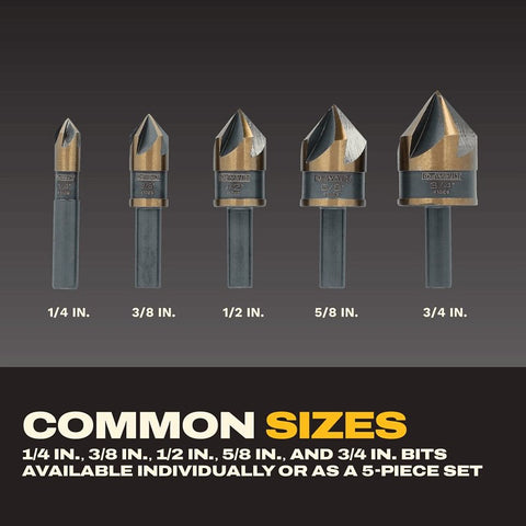DEWALT DWAMDB5SETCS Countersink Bit Set, Round Dia Shank, 5-Flute, HSS