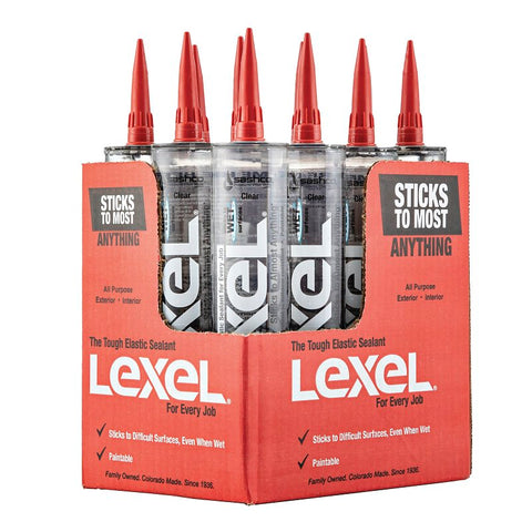 Lexel 13090 Elastic Sealant, Clear, 1 week Curing, 0 to 120 deg F, 10.5 oz Cartridge, Pack of 12