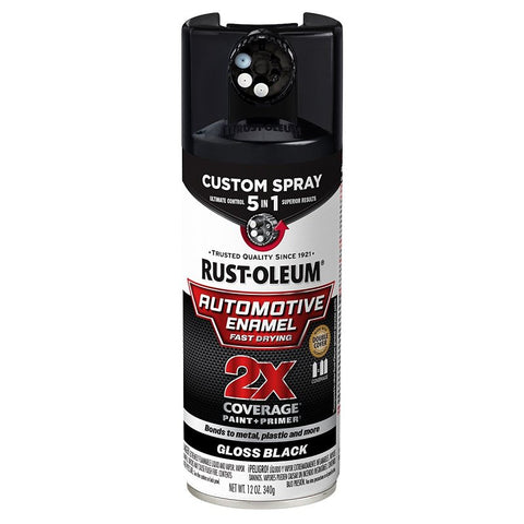 Rust-Oleum Automotive 394893 2X Automotive Enamel with Custom 5-in-1 Spray, Gloss, Black, 12 oz, Aerosol Can