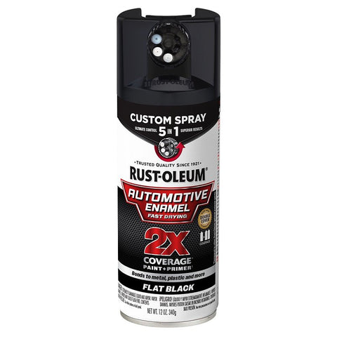 Rust-Oleum Automotive 394896 2X Automotive Enamel with Custom 5-in-1 Spray, Flat, Black, 12 oz, Aerosol Can