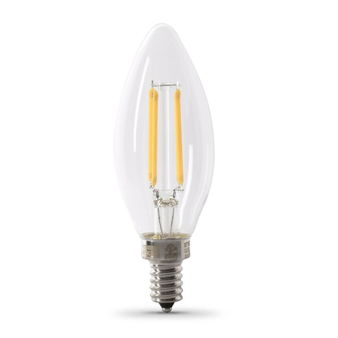 Feit Electric BPCTC75/850/LED/2 Filament LED Bulb, Decorative, B10 Lamp, 75 W Equivalent, E12 Candelabra Lamp Base
