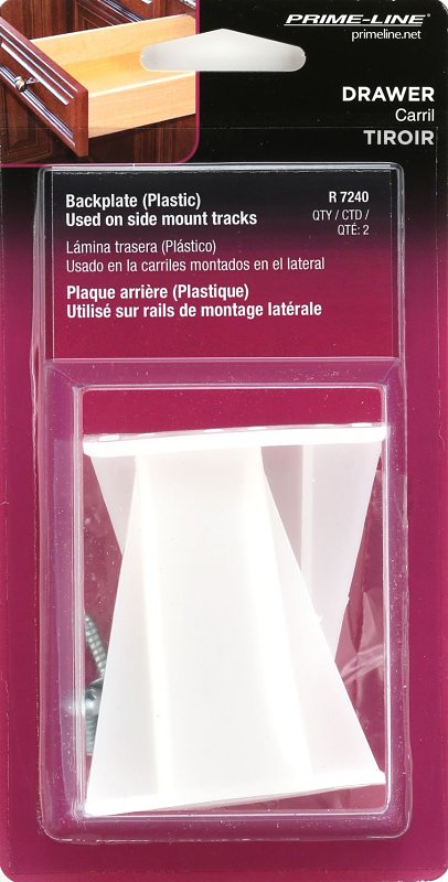 Prime-Line R7240 Drawer Track Backplate, 2-9/16 in W, Nylon, Raw