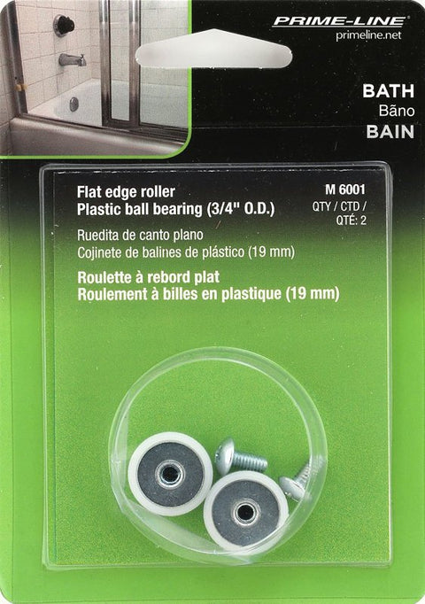 Prime-Line M 6001 Flat Edge Shower Door Roller, Plastic/Steel, White, For: 3/4 in Tall, J-Shaped Tracks