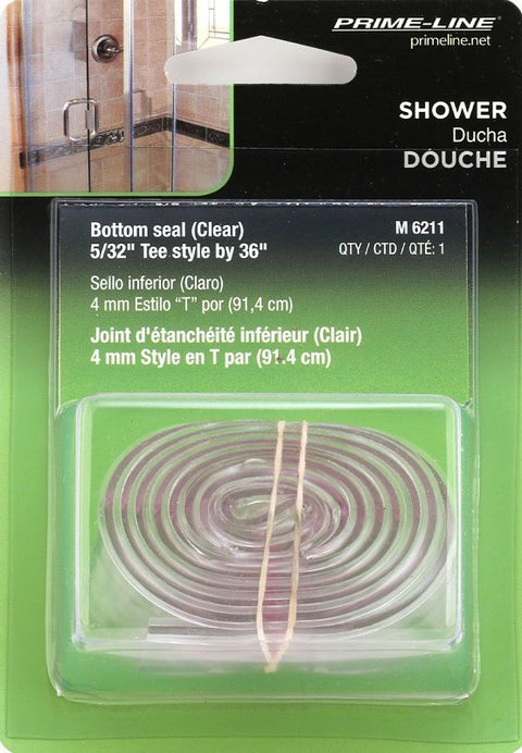 Prime-Line M 6211 Swinging Shower Door Bottom Seal, Vinyl, Clear