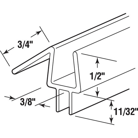 Prime-Line M 6258 Bottom Seal, 3/8 in W, 1/2 in H, Vinyl Seal/Brush, Clear, Pack of 4