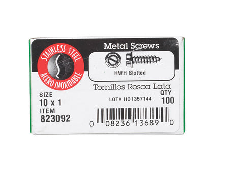 Hillman Hex Washer Slotted Drive Sheet Metal Screws Stainless Steel 10 x 1 in. L 100 per box