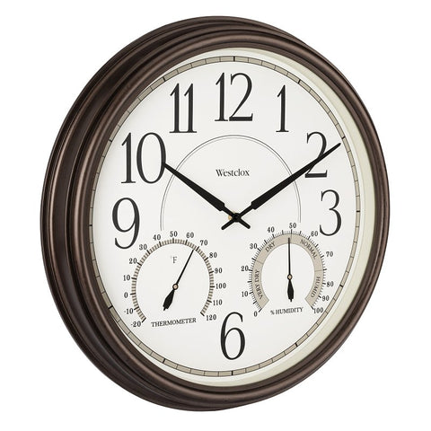 Westclox 32247 Clock, 20 in Dia, Round, Bronze Frame, Plastic Clock Face, Analog, Glass Lens