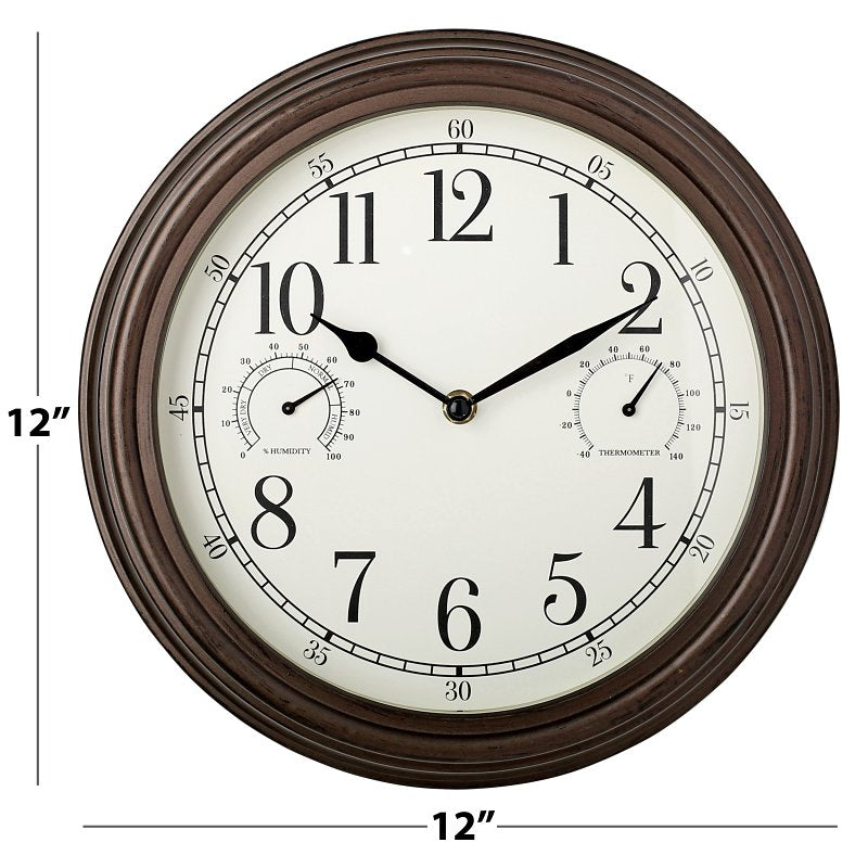 Westclox 33027 Indoor and Outdoor Classic Wall Clock, Brown Frame, Gla ...