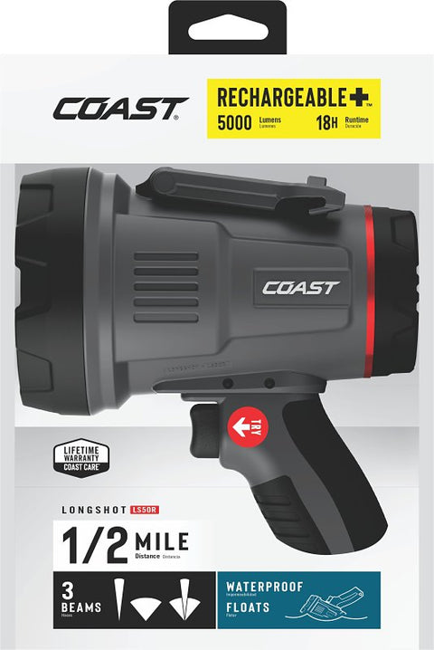 Coast LS50R Spotlight, 2-Lamp, LED Lamp, 5000 Lumens, Polymer Fixture, Black Fixture