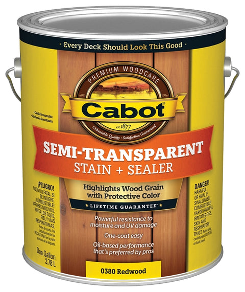Cabot 140.0000380.007 Semi Transparent Stain, Redwood, Liquid, Oil Base, 1 gal, Pack of 4