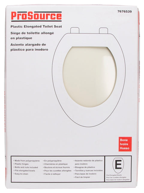 ProSource KJ-873A1-BN Toilet Seat, Elongated, Plastic, Bone, Plastic Hinge Hinge