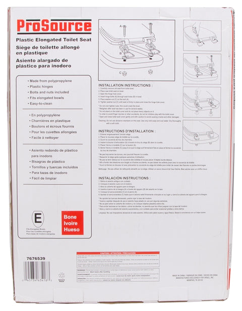 ProSource KJ-873A1-BN Toilet Seat, Elongated, Plastic, Bone, Plastic Hinge Hinge