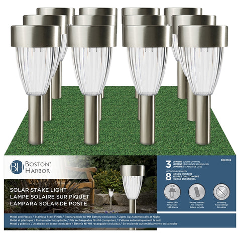 Boston Harbor 27089 Solar Stake Light, Ni-MH Battery, AA Battery, 1-Lamp, LED Lamp, Metal/Plastic Fixture, Pack of 12