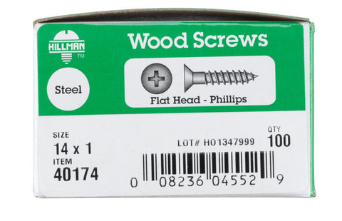 Hillman Flat Wood Screw No. 14 x 1 in. L Zinc Steel 100 pk